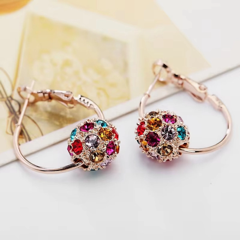 Product image KAHASIL - Anting Tusuk Titanium Wanita Anti Karat dan Luntur Bola Kristal Stud Hoop Earrings KH086 all variant RAINBOW